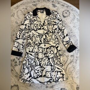 La Vie Boheme Black and White Floral Patterned Peacoat Size M